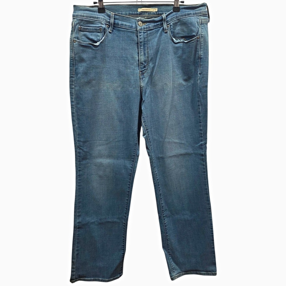 Levi's 505 Straight Jeans Women 16 Medium Wash Stretch Denim Classic Fit Blue XL